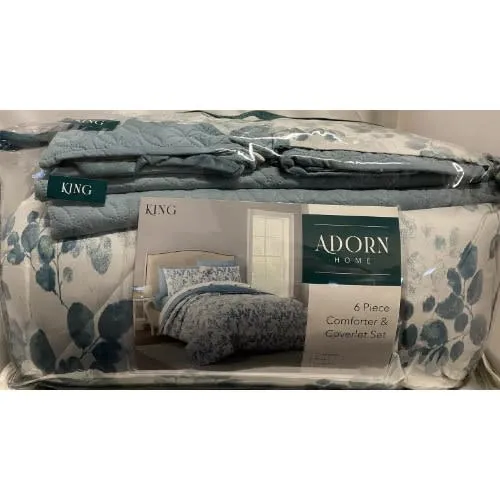 Adorn Home Comforter & Coverlet Set - 6Pcs - White & Blue