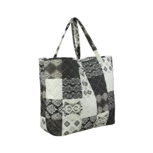 Arabesque Checkered Black & White Quilted Tote 16" x 17" x 8" with 13" Straps