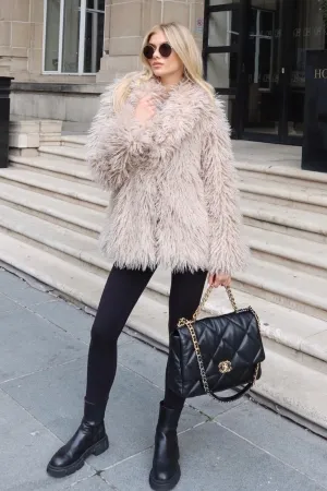 Ava beige Mongolian faux fur coat