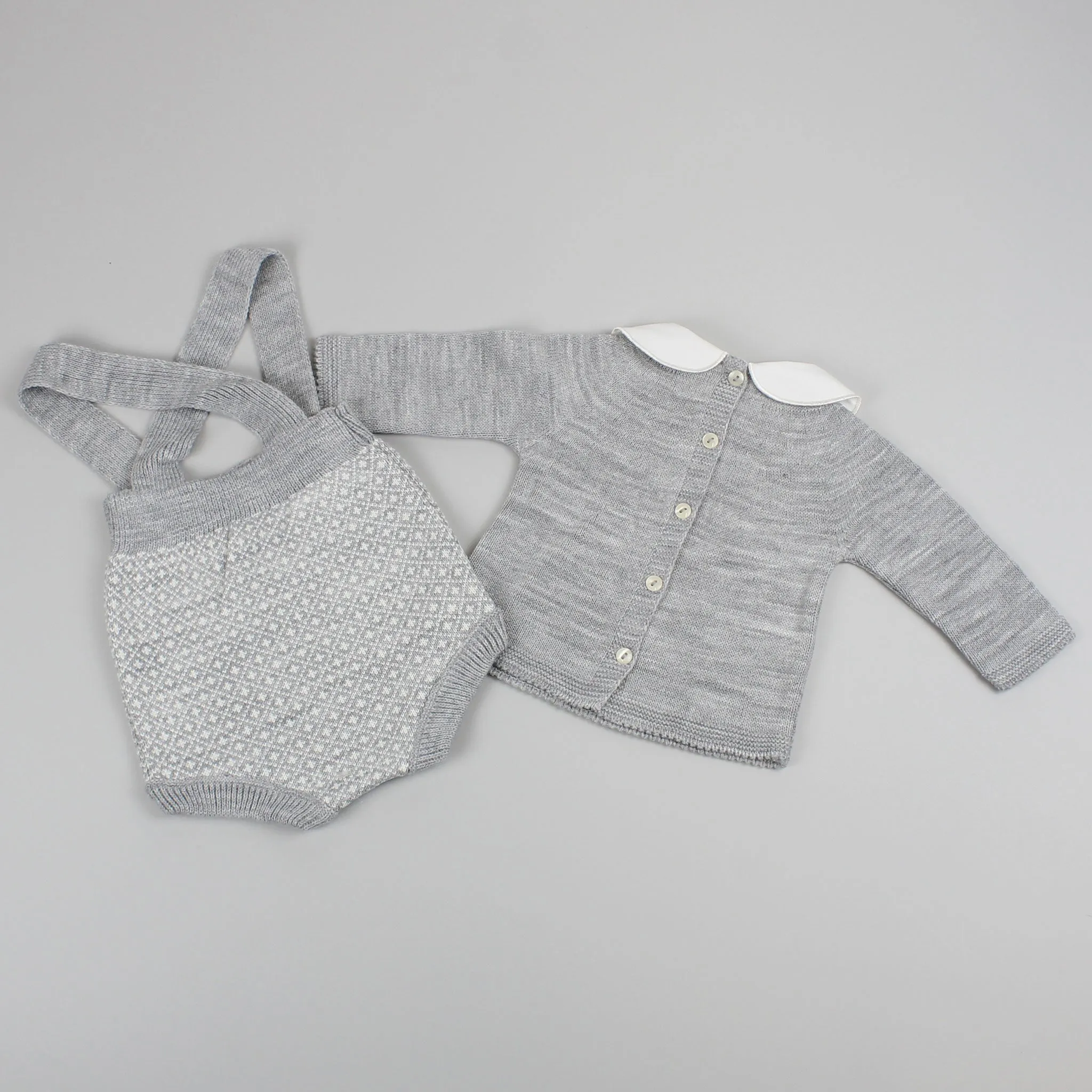 Baby Boys Grey Knitted Outfit - Jam Pants, Braces and Jumper