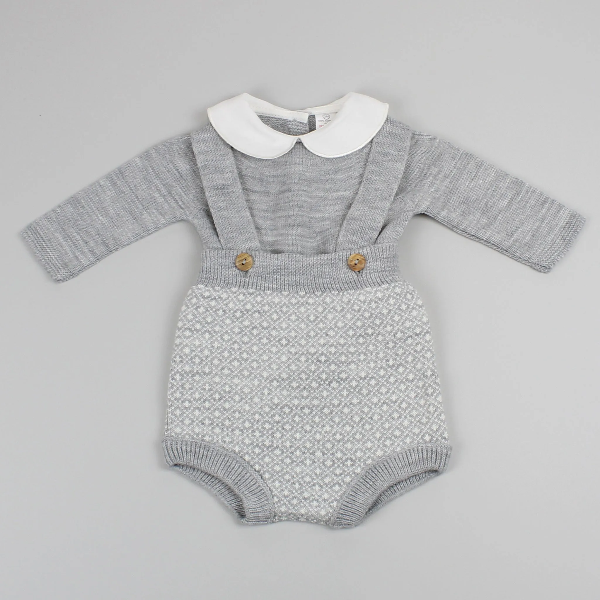 Baby Boys Grey Knitted Outfit - Jam Pants, Braces and Jumper