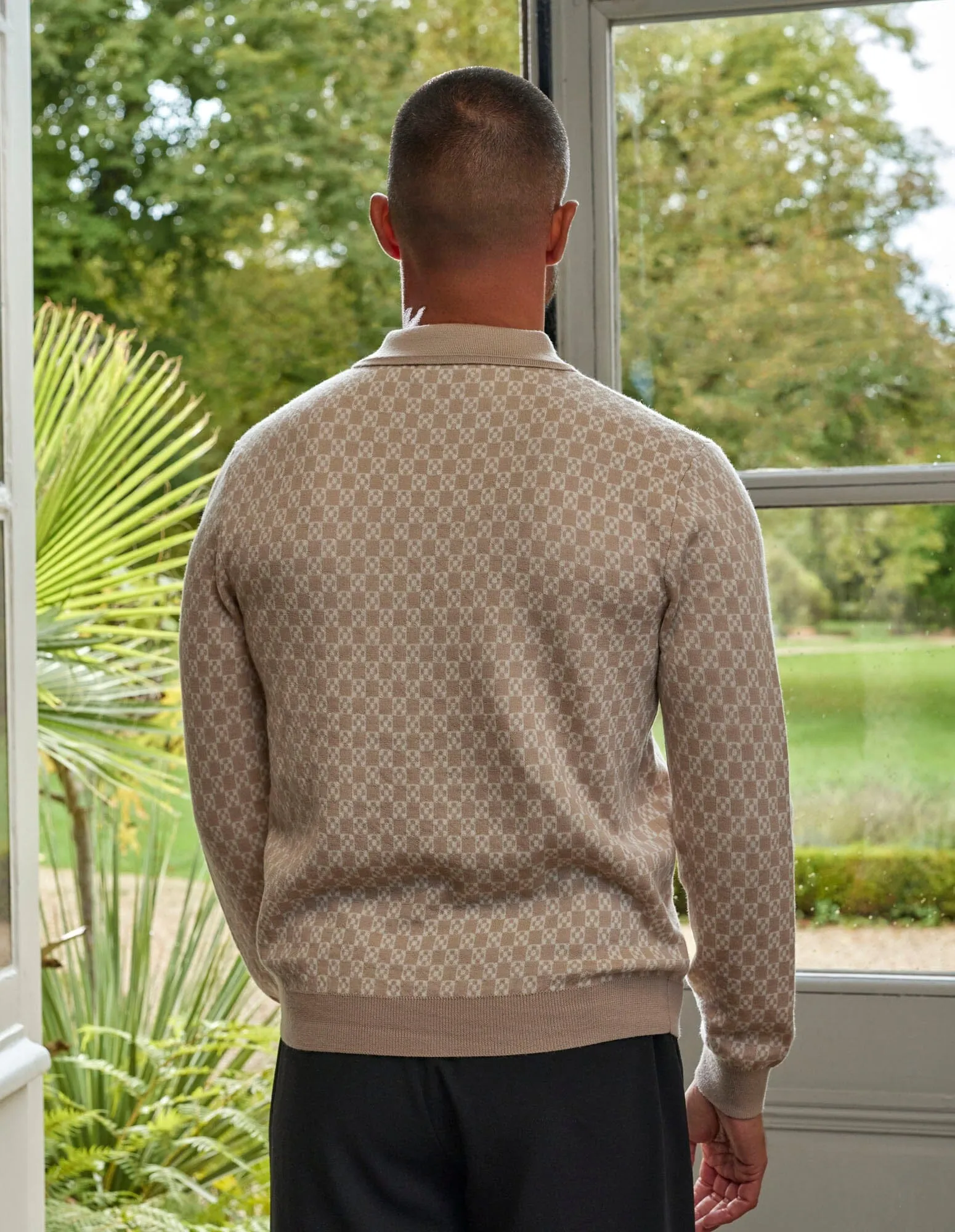 Beige Block Print Cardigan