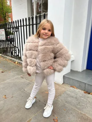 Beige Childrens Faux Fur Coat