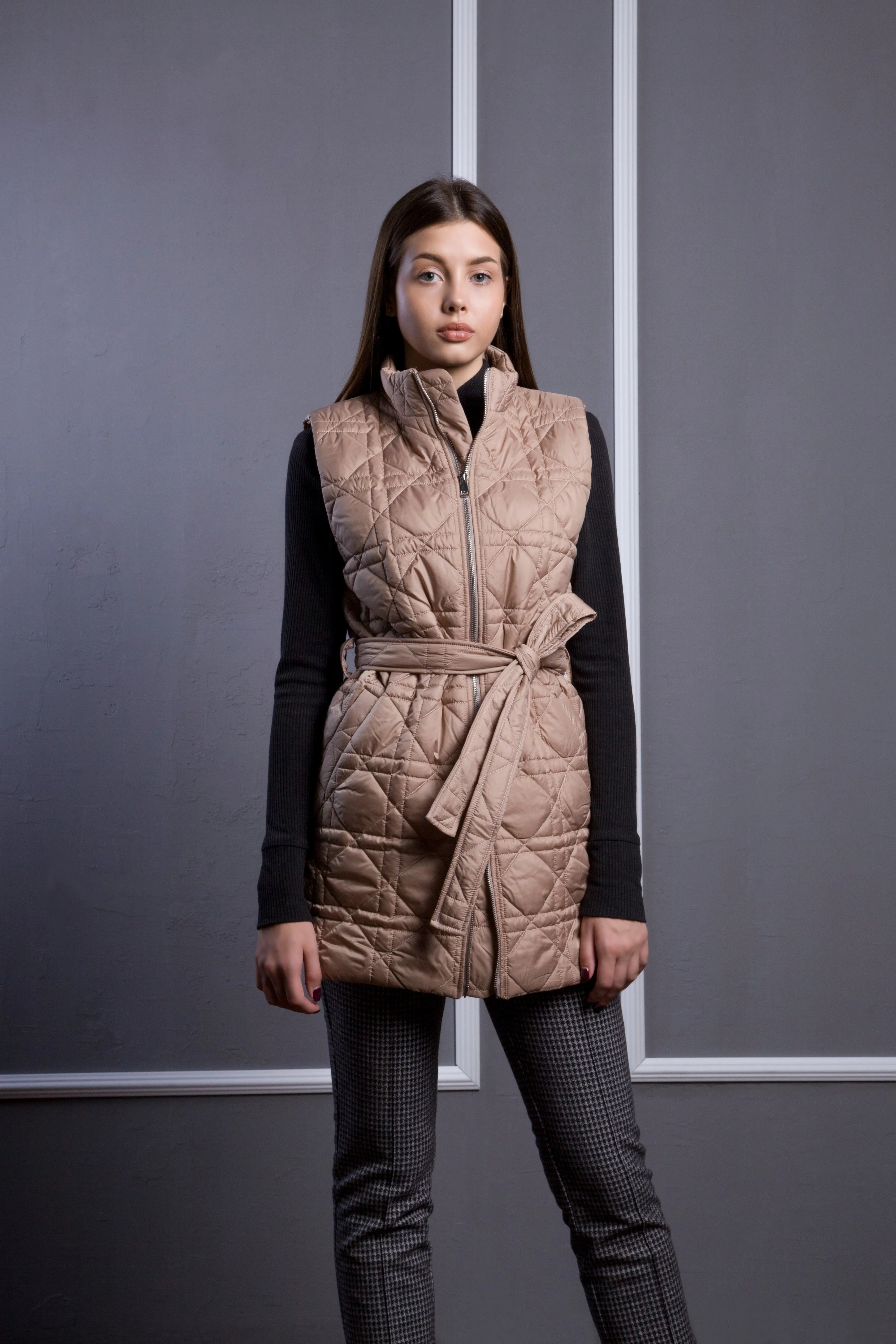 Beige quilted vest