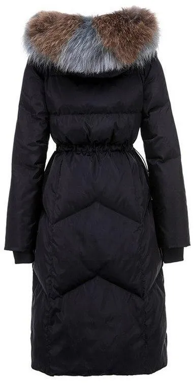 Black Down Coat with Multi Colored Fur Hood