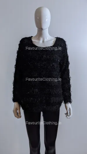 Black Fluffy Glitter Detail Jumper