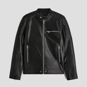 Black Leather Biker Jacket For Men