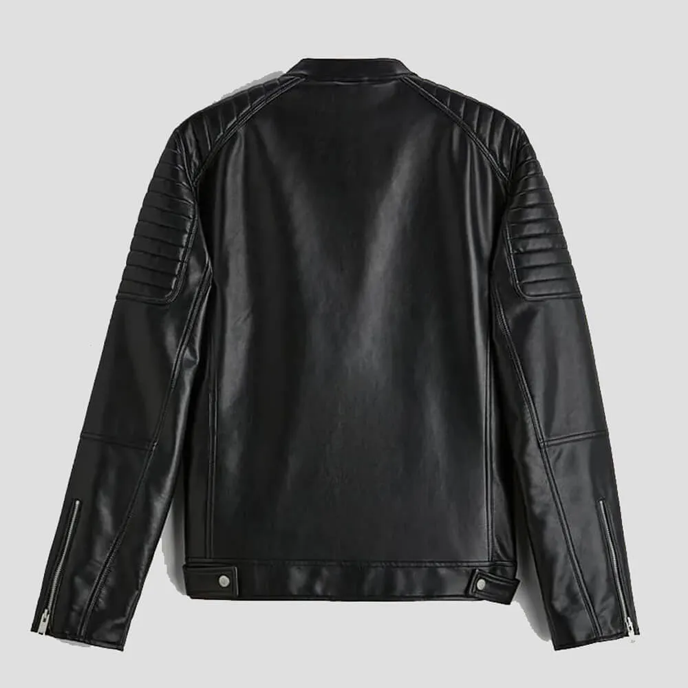 Black Leather Biker Jacket For Men