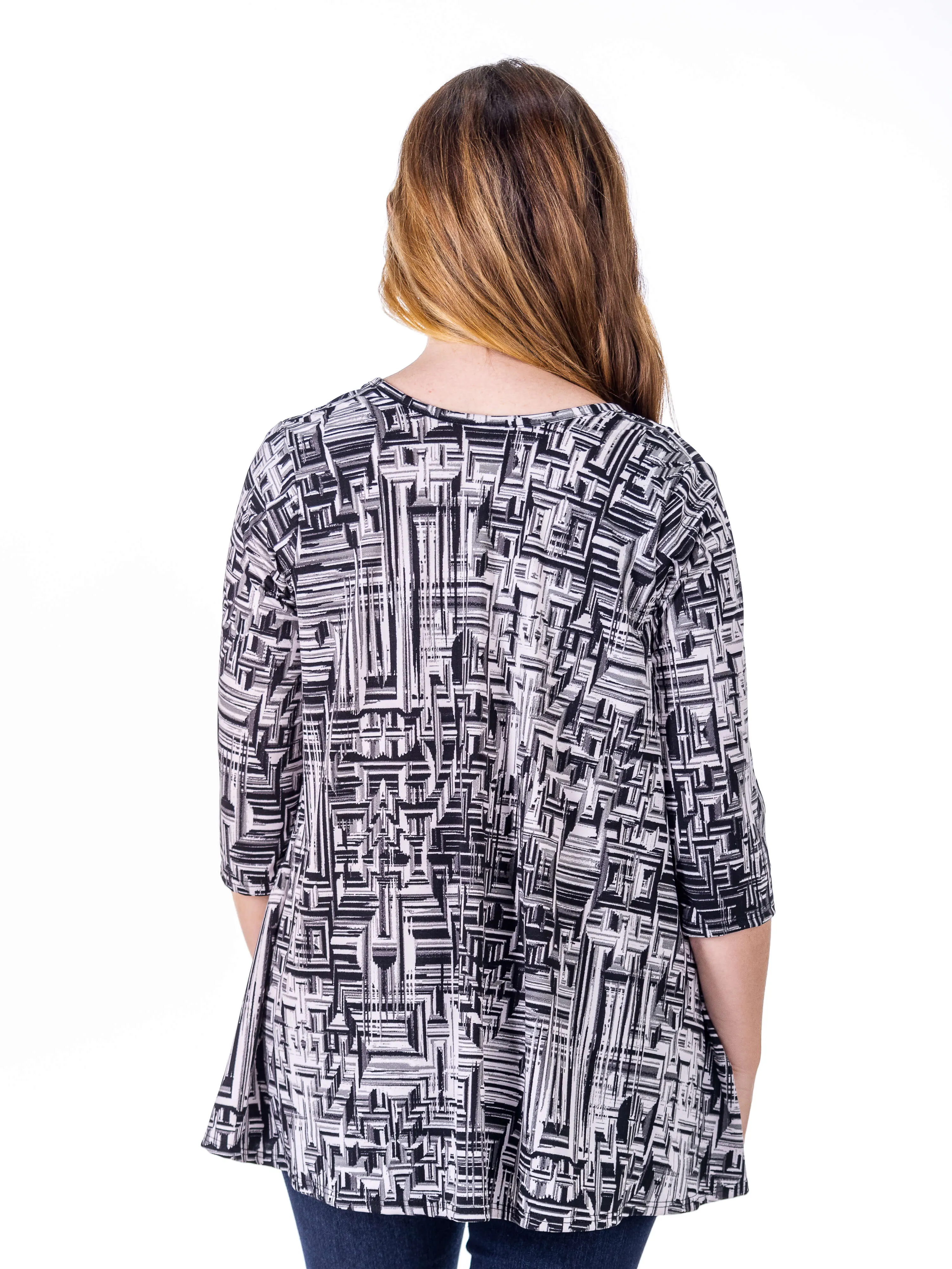 Black Print Elbow Length Sleeve Open Cardigan