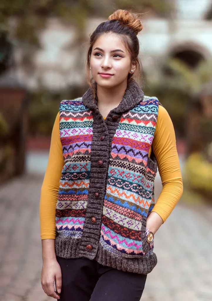 Blue and Orange Mix Multicolor Women's Woolen Cardigan