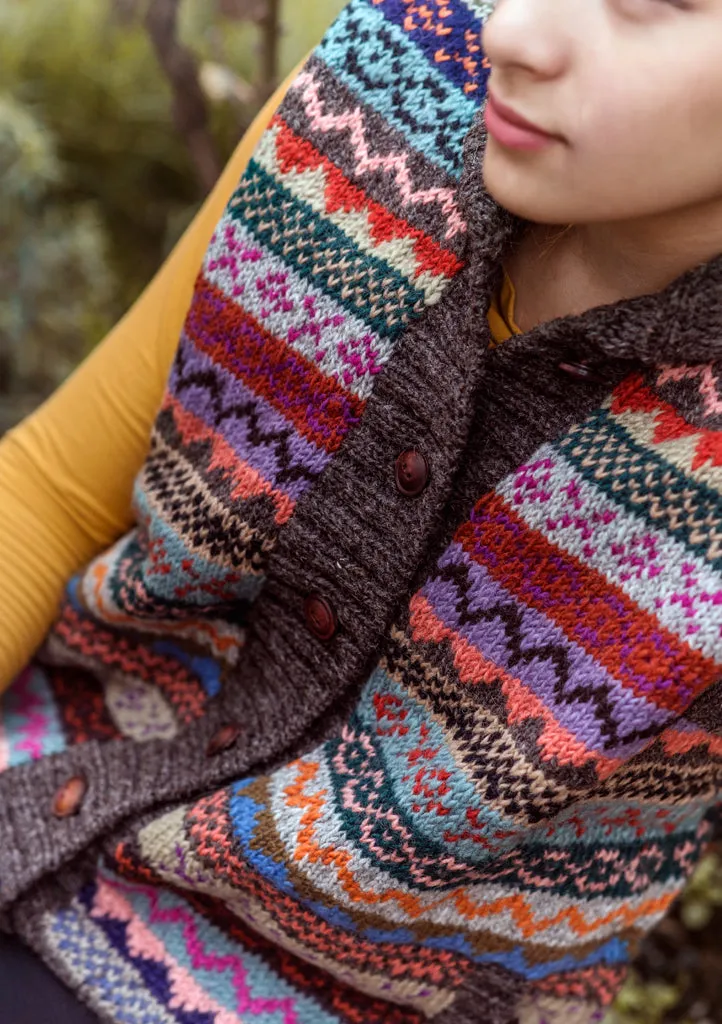 Blue and Orange Mix Multicolor Women's Woolen Cardigan