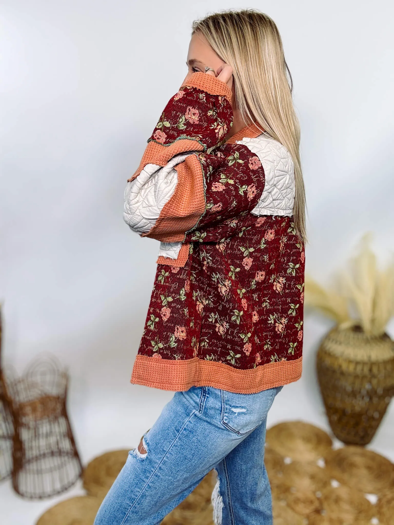 Boho Floral Jacket with Mixed Quilted Fabric by POL