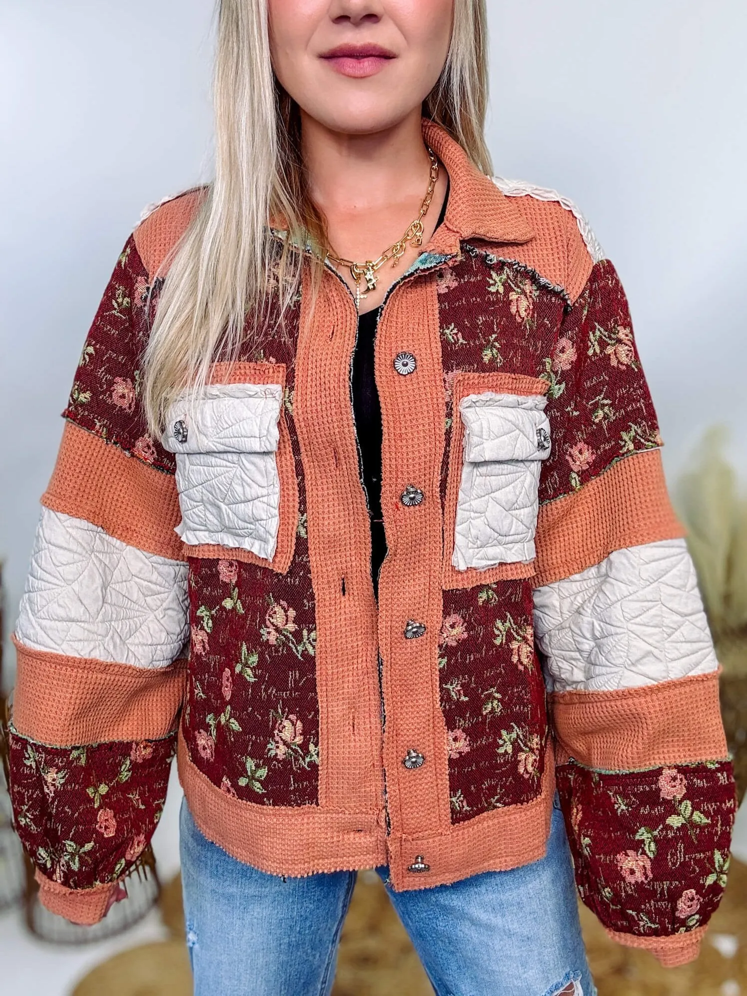 Boho Floral Jacket with Mixed Quilted Fabric by POL