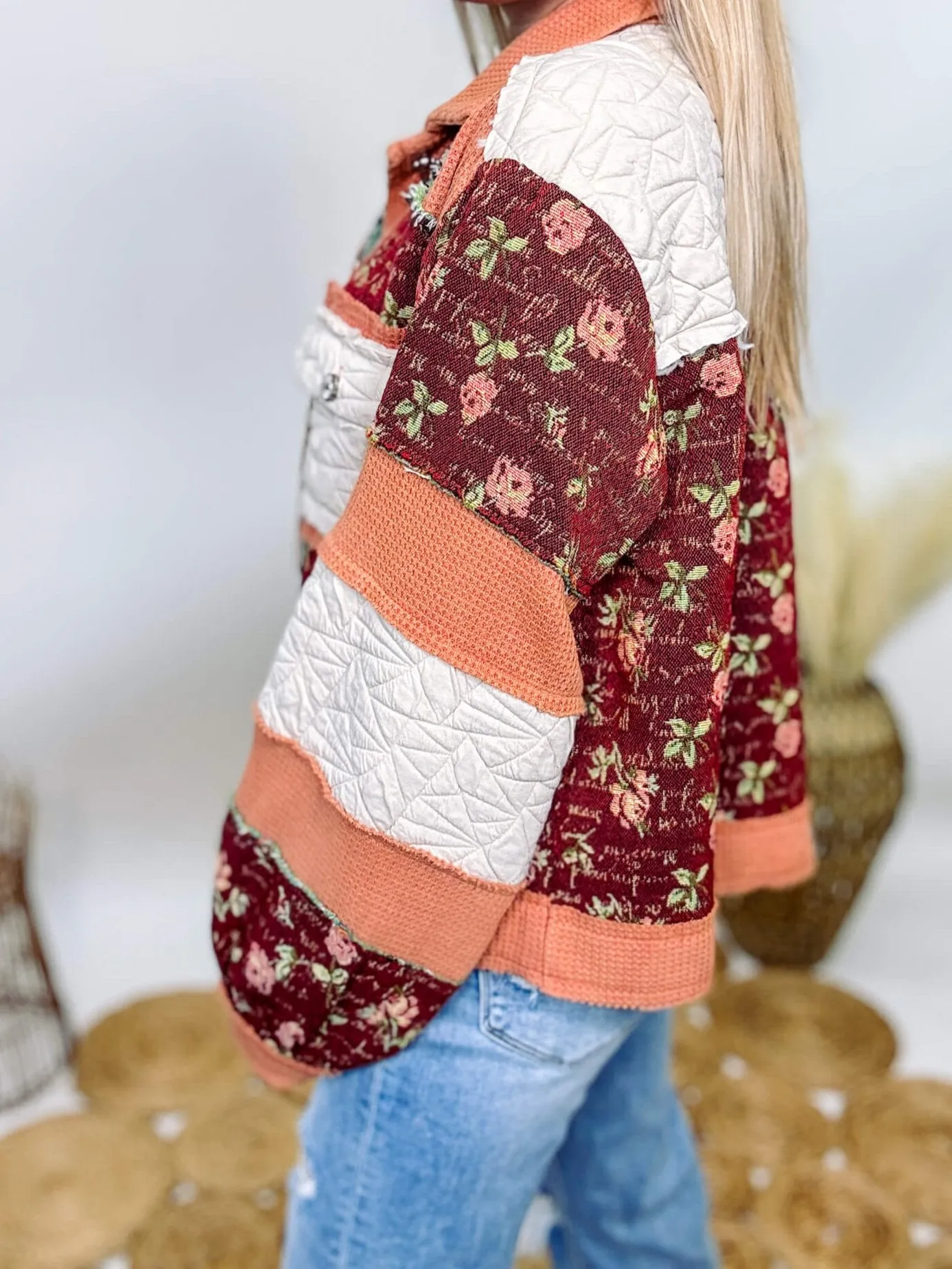 Boho Floral Jacket with Mixed Quilted Fabric by POL