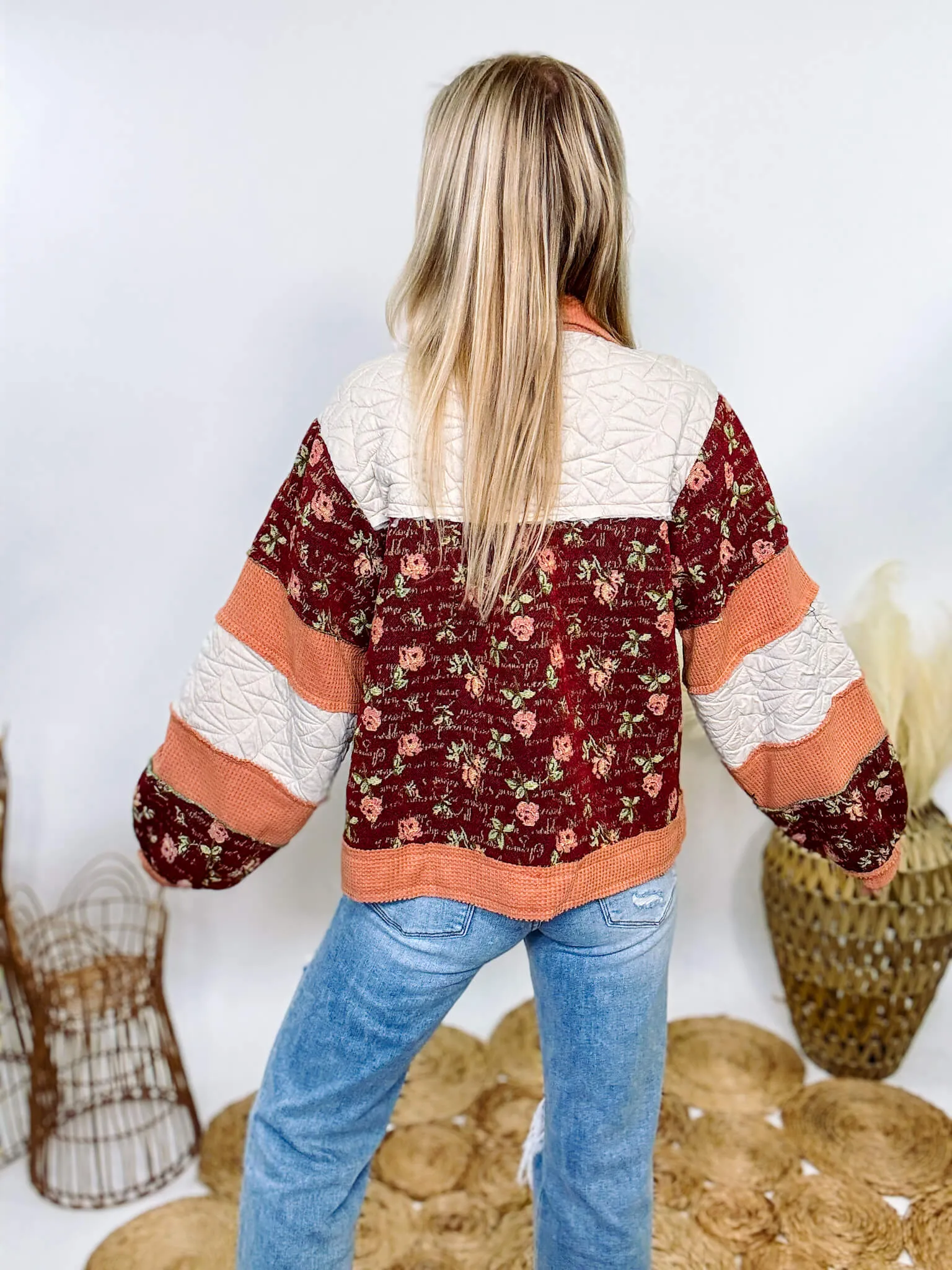 Boho Floral Jacket with Mixed Quilted Fabric by POL