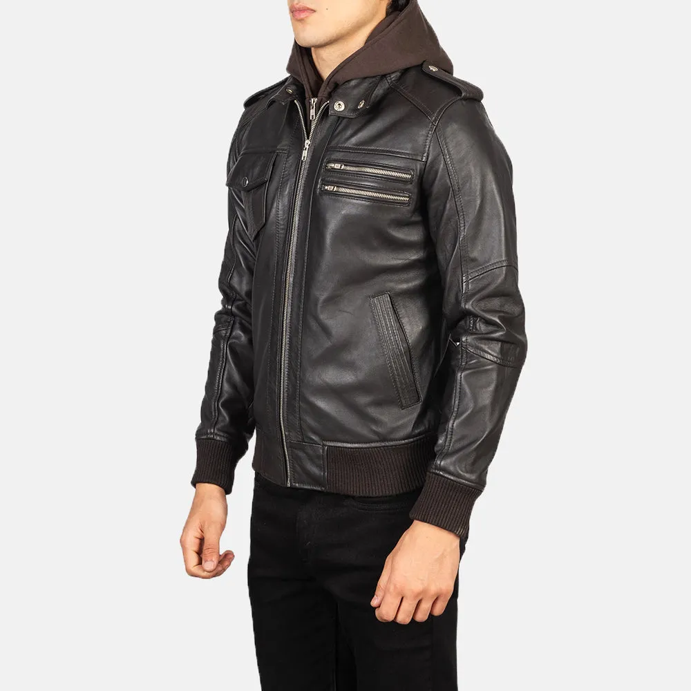 Bravado Brown Hooded Leather Bomber Jacket