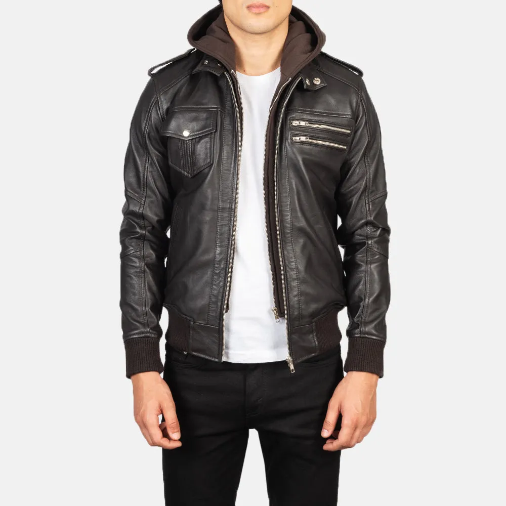 Bravado Brown Hooded Leather Bomber Jacket