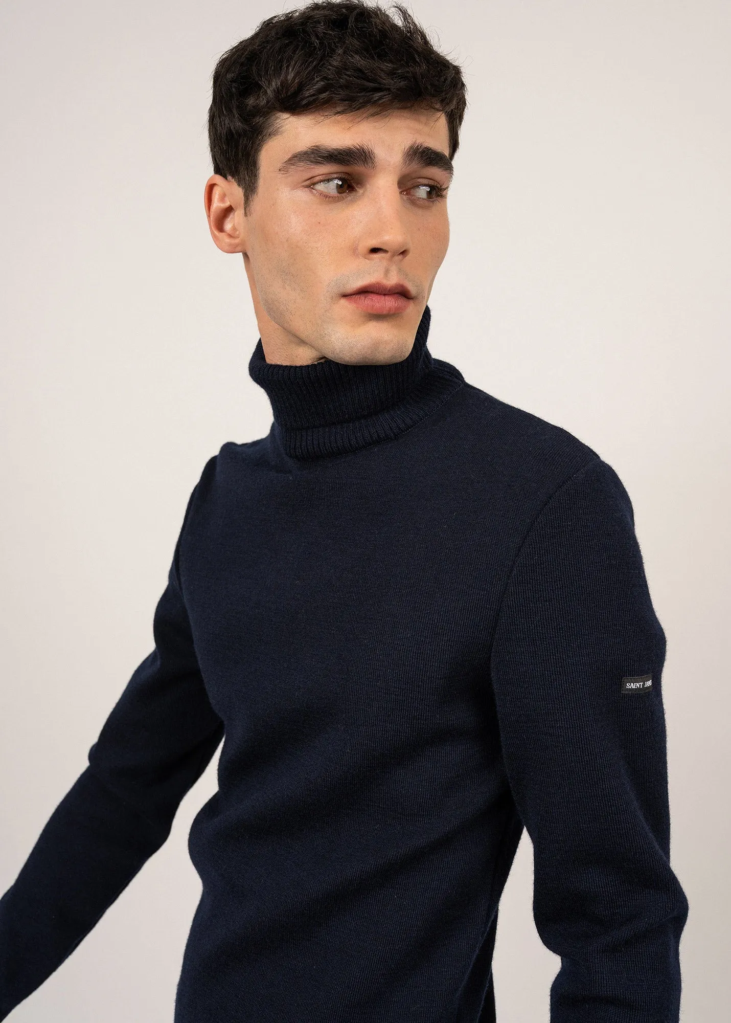 Bretagne turtleneck jumper - plain, in wool (MARINE)