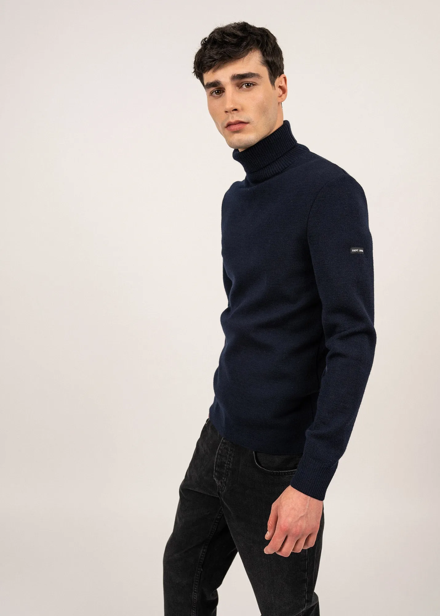 Bretagne turtleneck jumper - plain, in wool (MARINE)