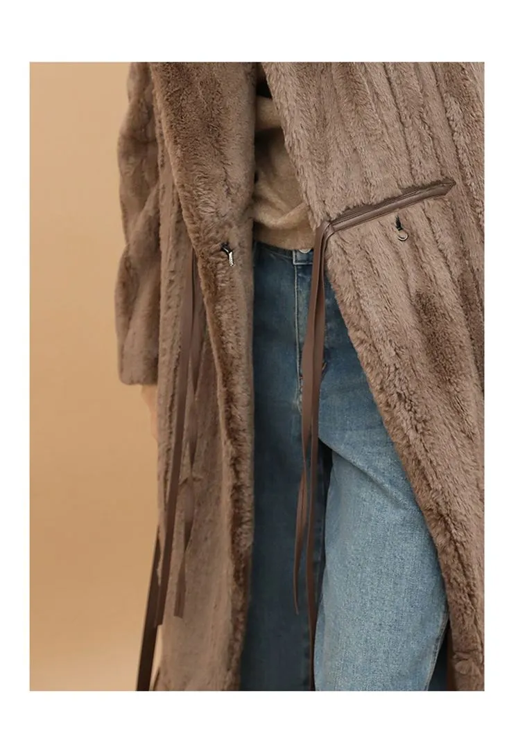 Brown Faux Fur Fleece Long Coat