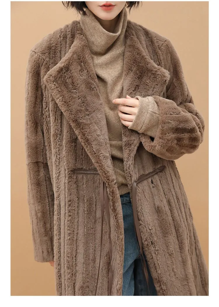 Brown Faux Fur Fleece Long Coat