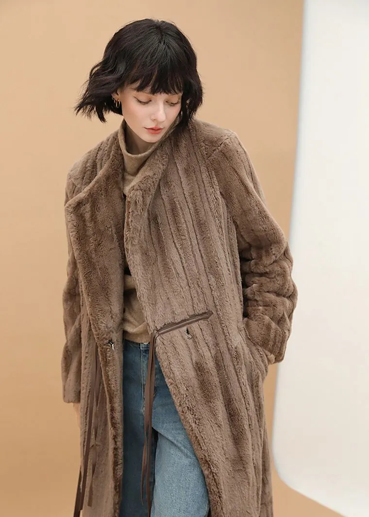 Brown Faux Fur Fleece Long Coat