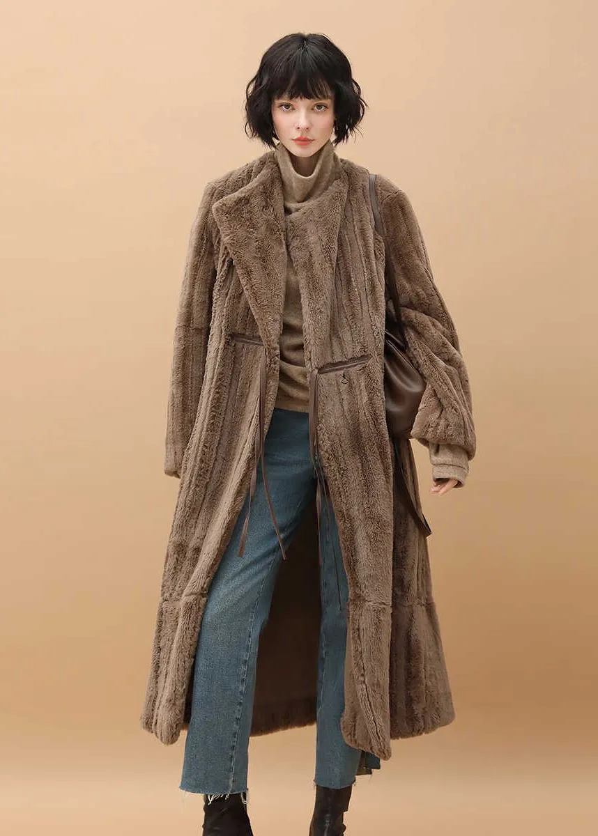 Brown Faux Fur Fleece Long Coat