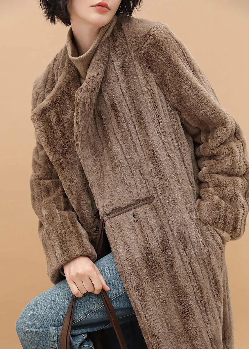 Brown Faux Fur Fleece Long Coat