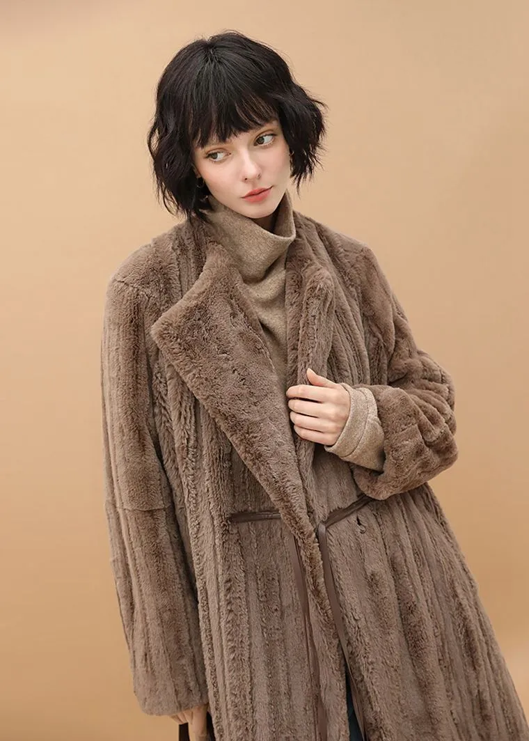 Brown Faux Fur Fleece Long Coat