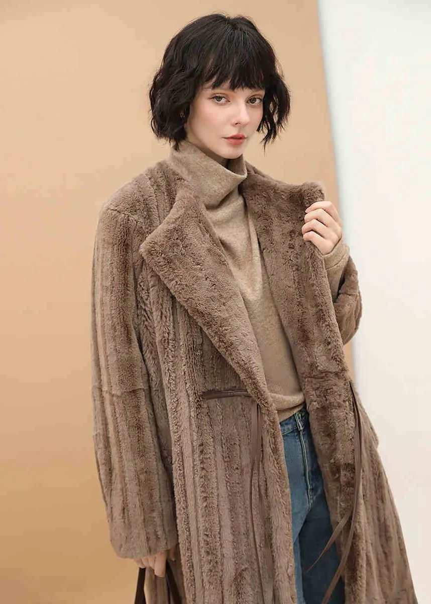 Brown Faux Fur Fleece Long Coat