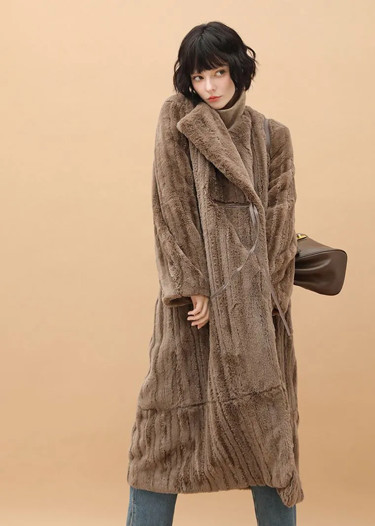 Brown Faux Fur Fleece Long Coat