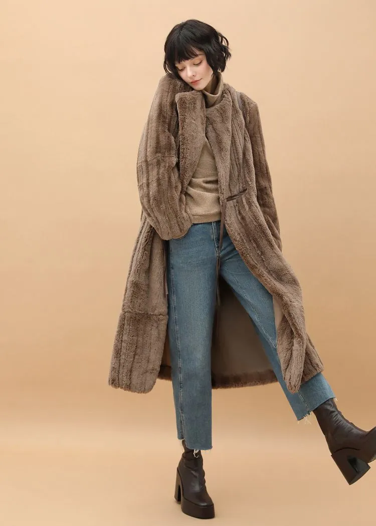 Brown Faux Fur Fleece Long Coat