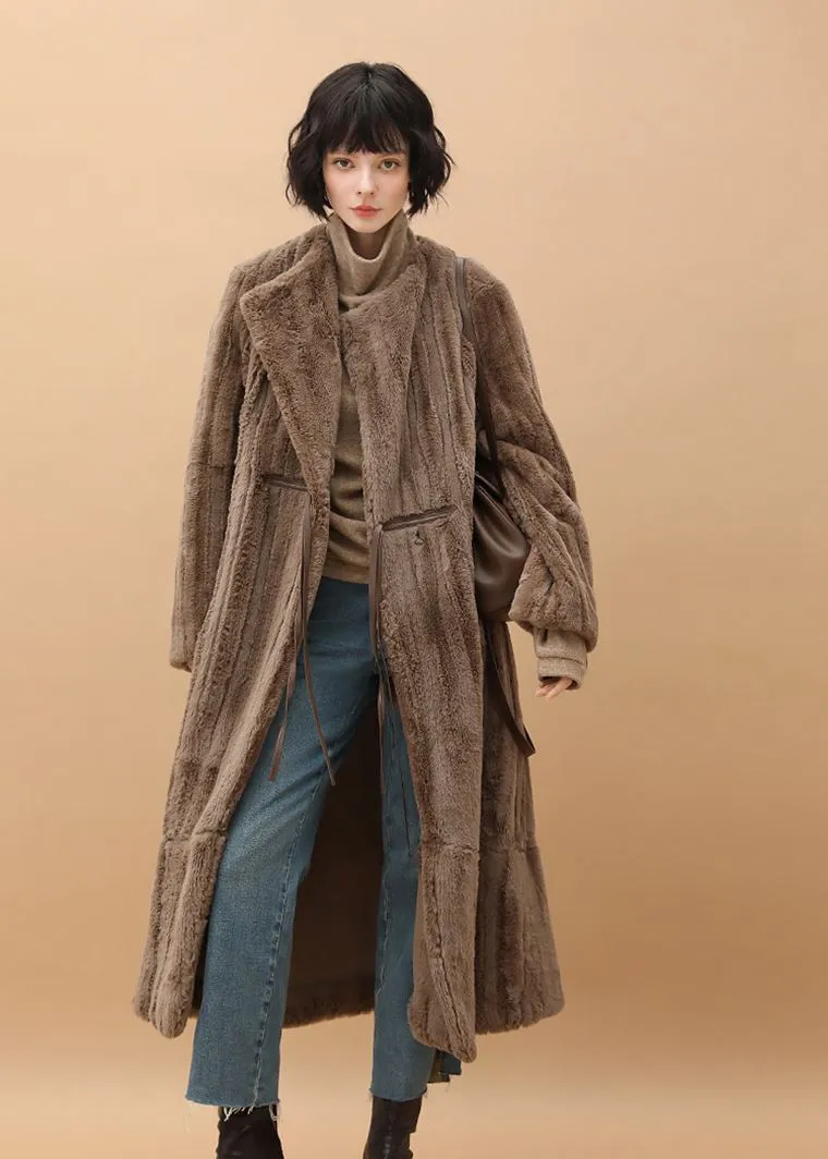 Brown Faux Fur Fleece Long Coat