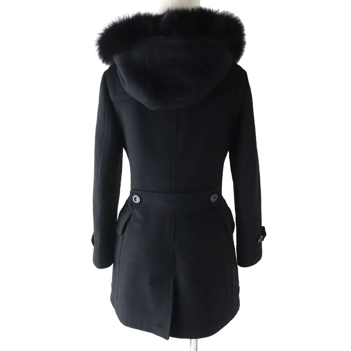 Burberry Wool Duffle Coat Fox Fur Black 38