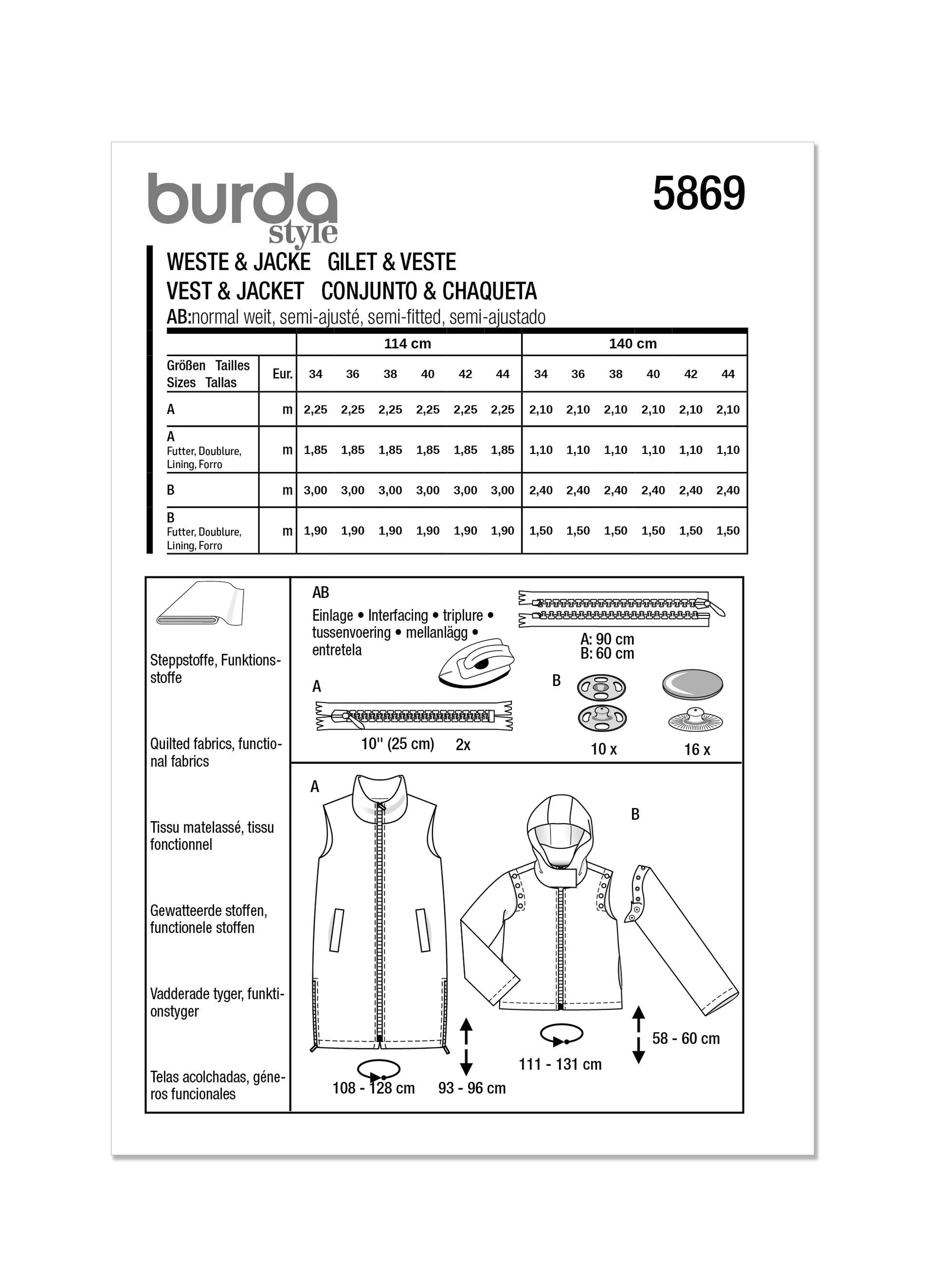 Burda Pattern 5869 Misses' Waistcoat/Vest  &  Jacket