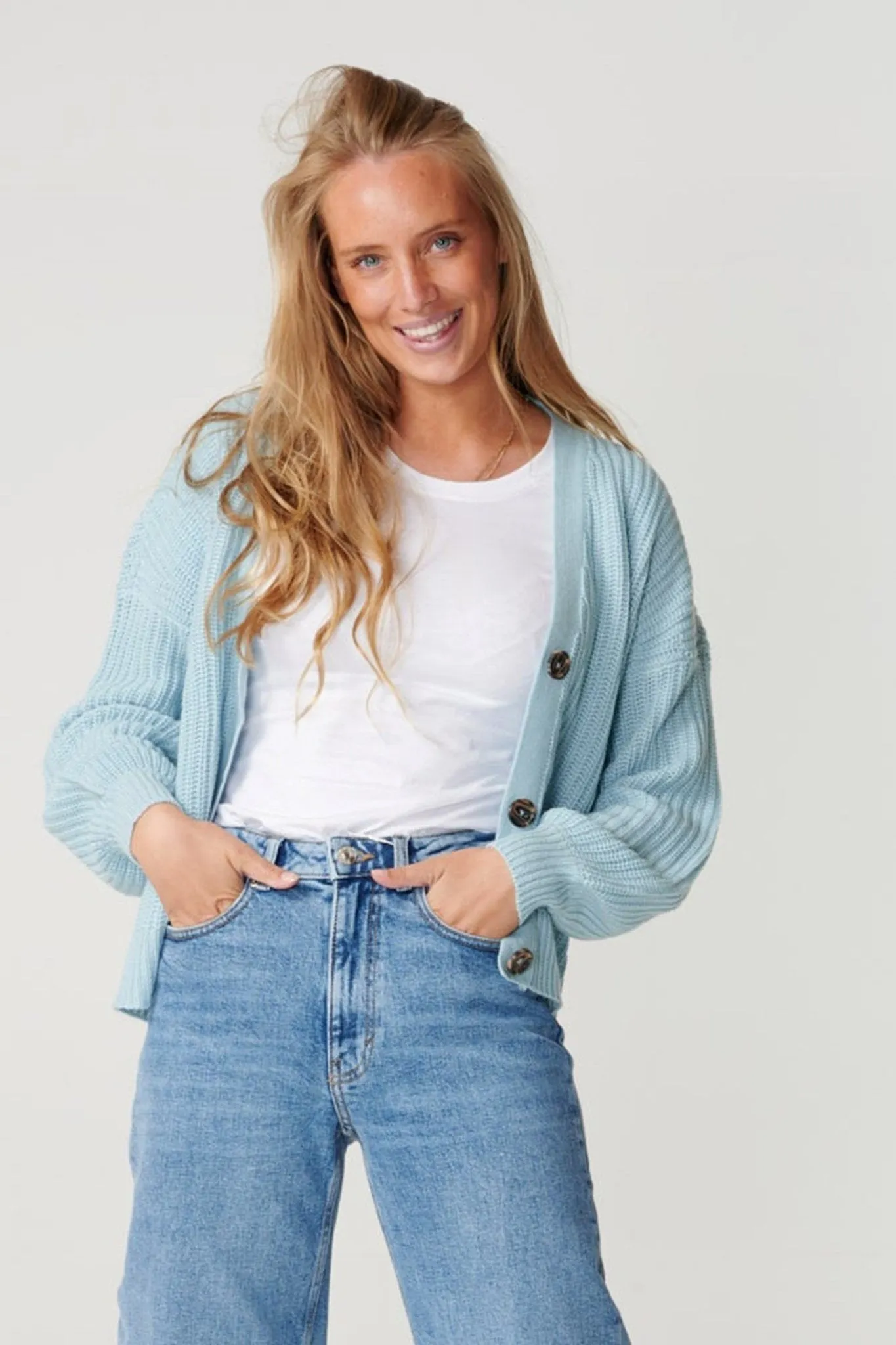 Button Cardigan - Blue fog