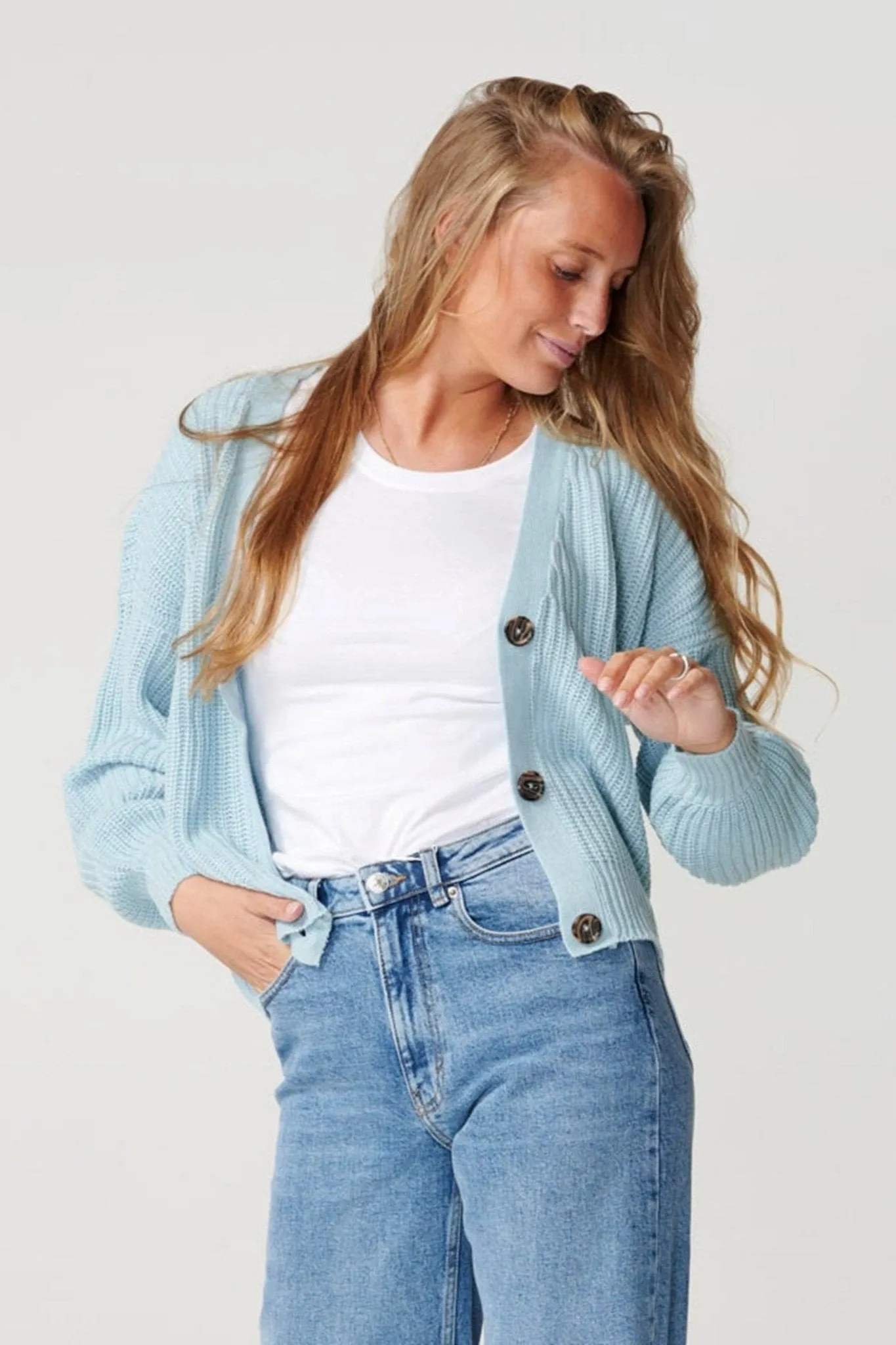 Button Cardigan - Blue fog