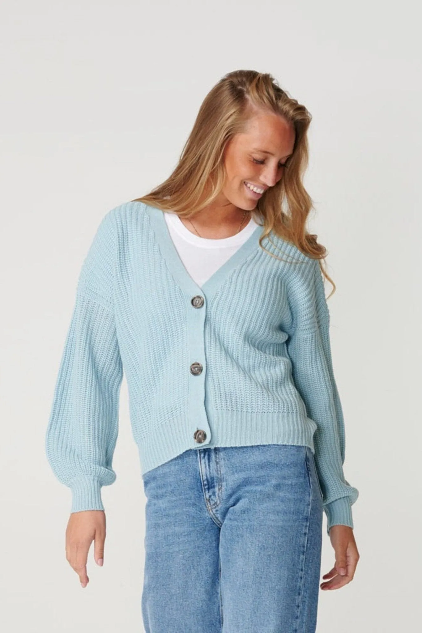 Button Cardigan - Blue fog