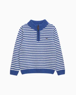 Calum Half-Zip Jumper in Sky Blue Stripe