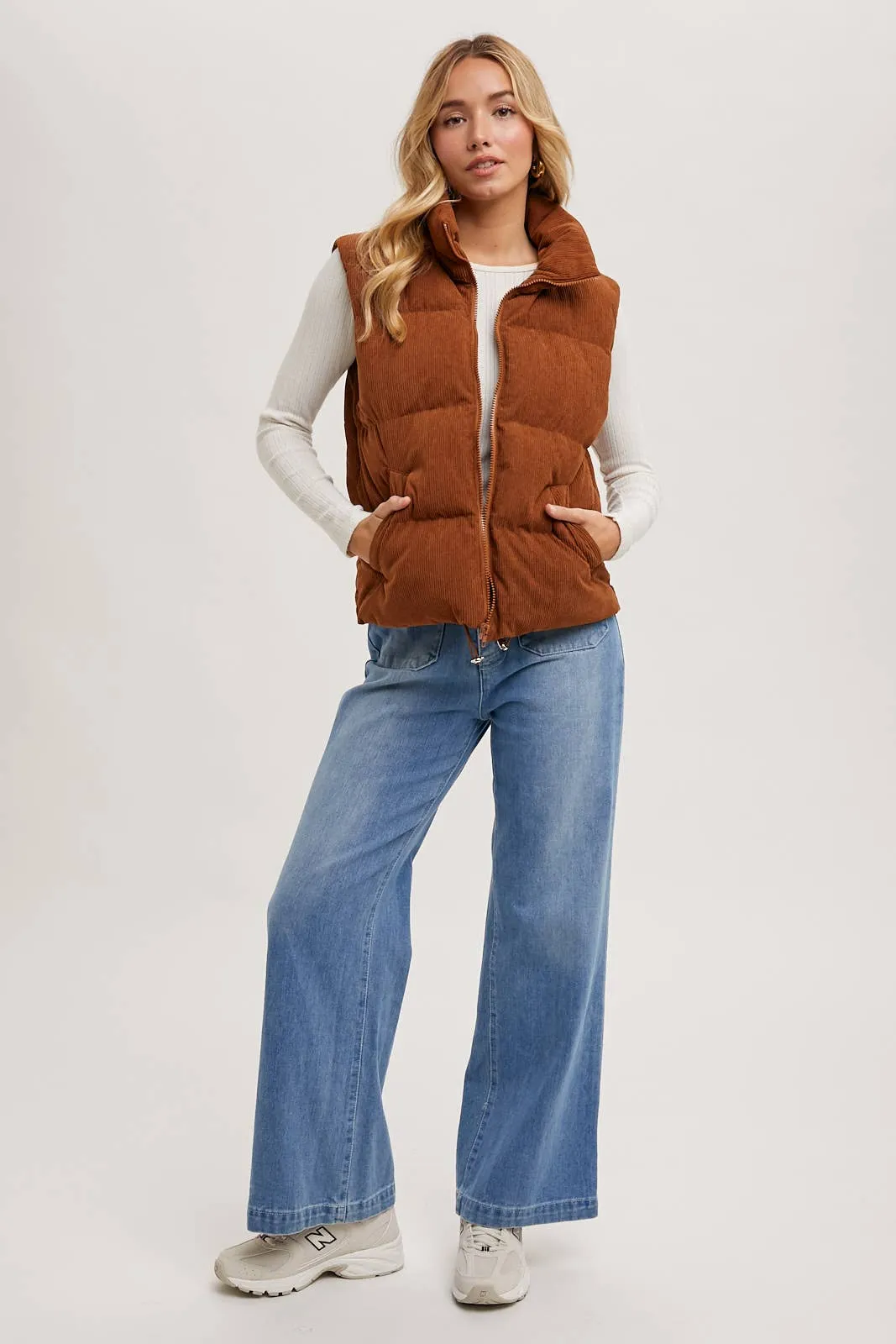 Camel Corduroy Puffer Vest