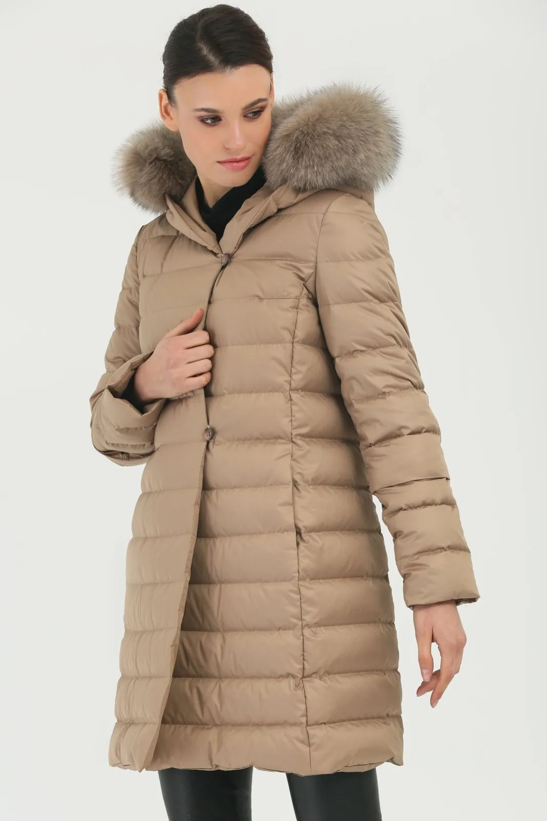 Camel Long Puffer Coat