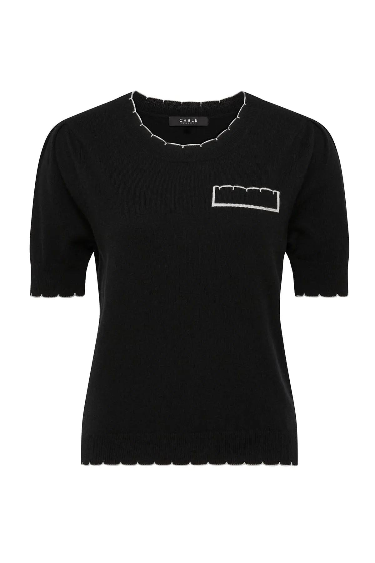 Cashwool Crew Scallop Tee - Black