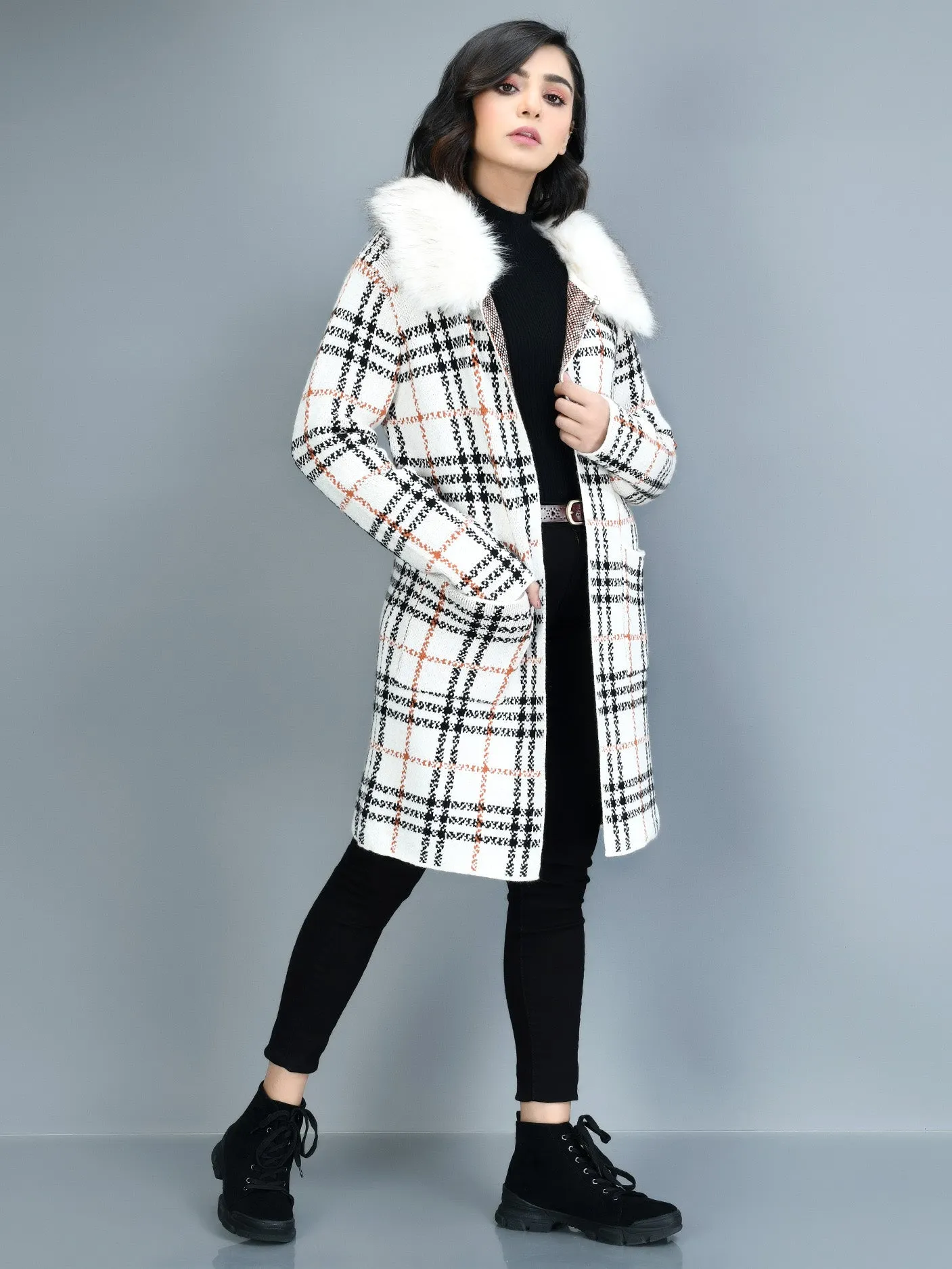 Checkered Faur Fur Coat