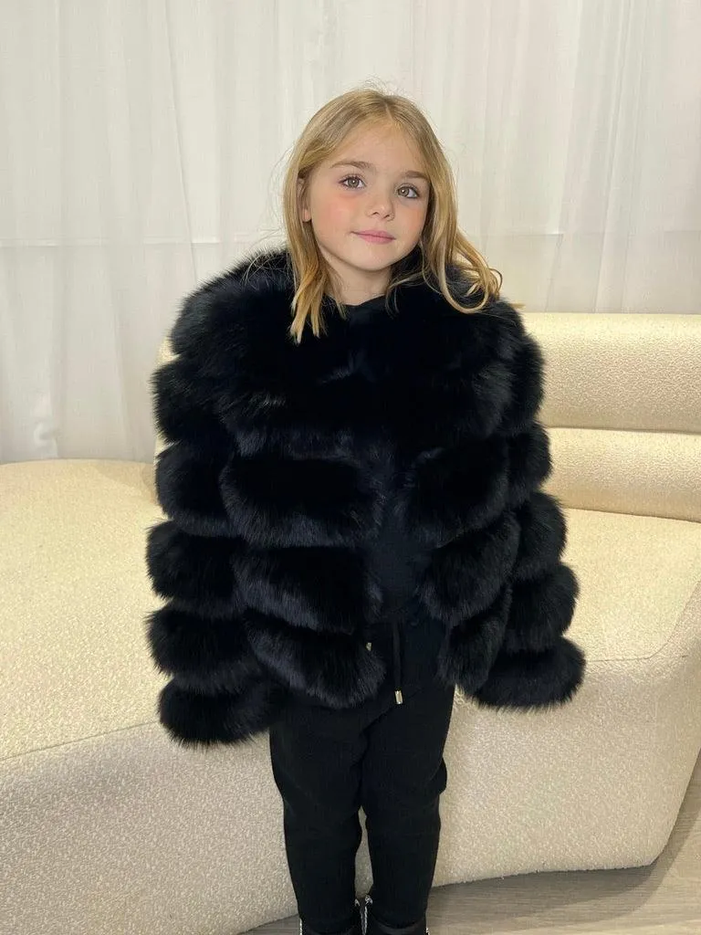 Childrens Black Luxury Fur Coat