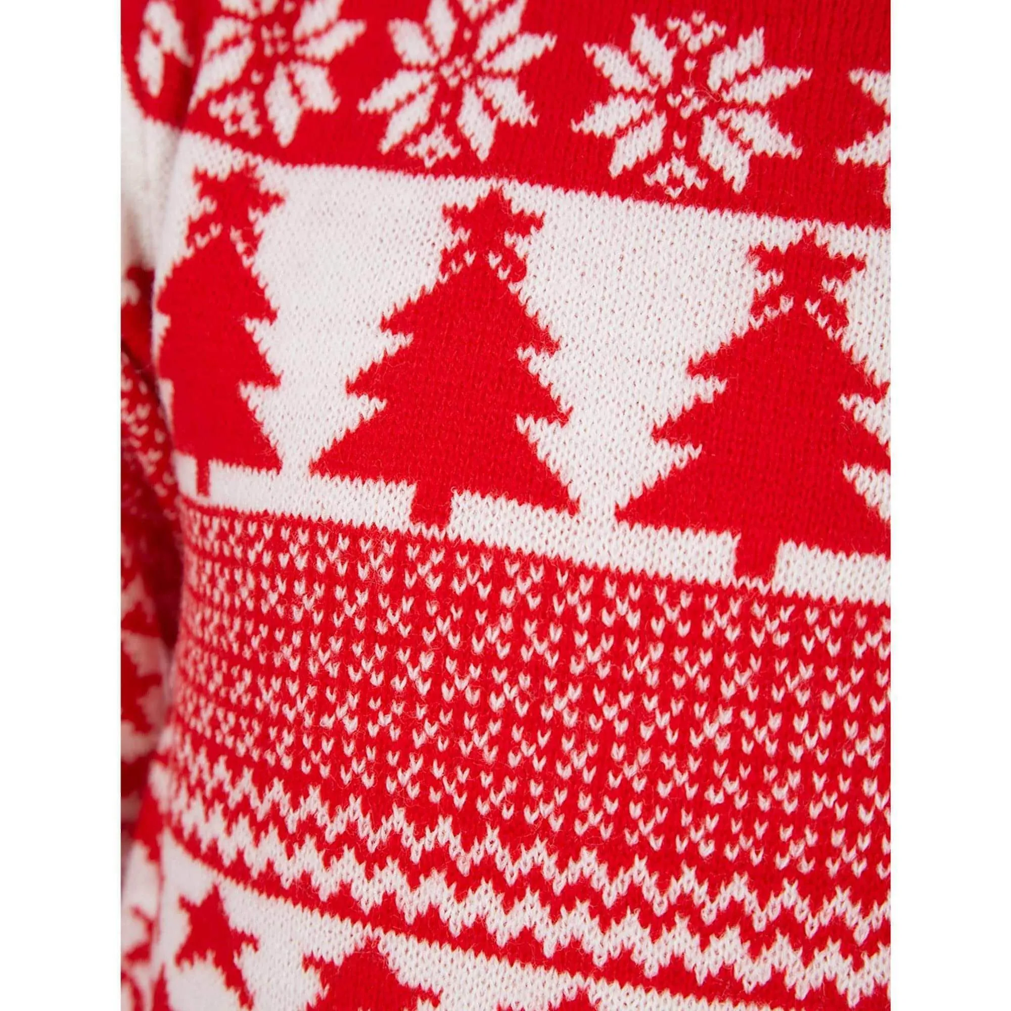 Christmas Star Tree Nordic Fairisle Junior Christmas Jumper - Red