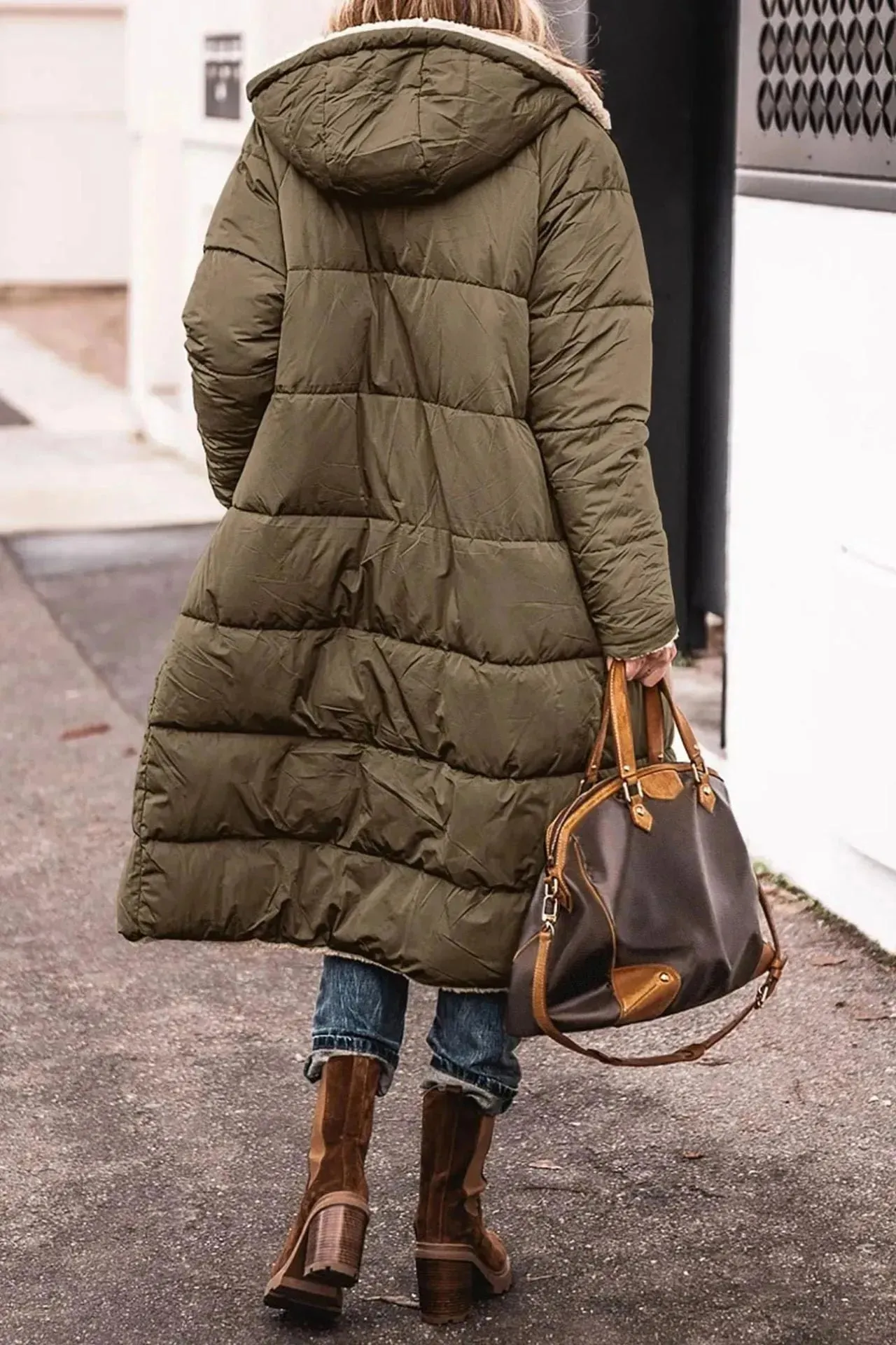 Classy Fleece lined Long Hooded Puffer Winter coat workwear  for women