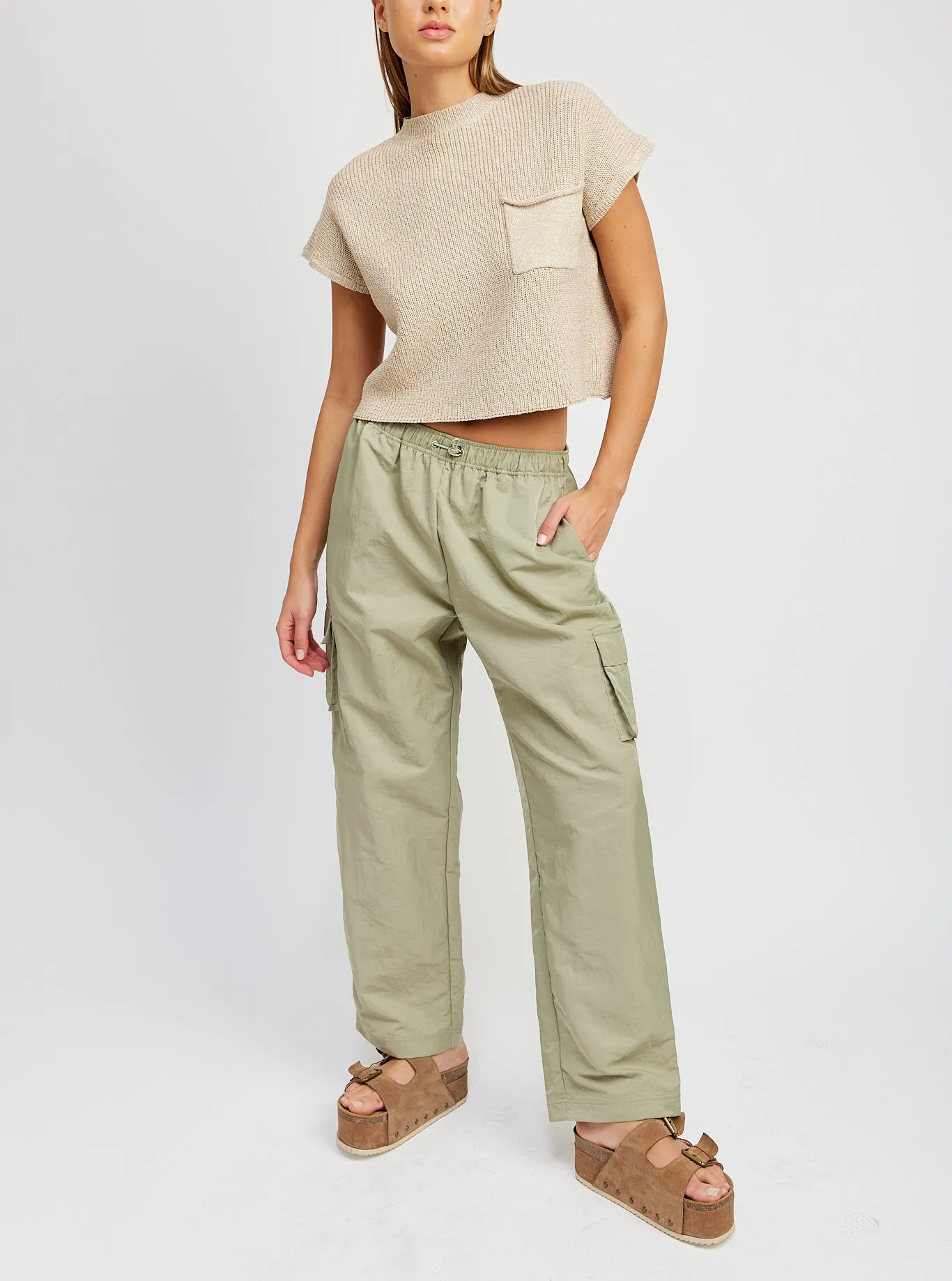 Coastal Fog Boxy Knit Crop Top in Natural