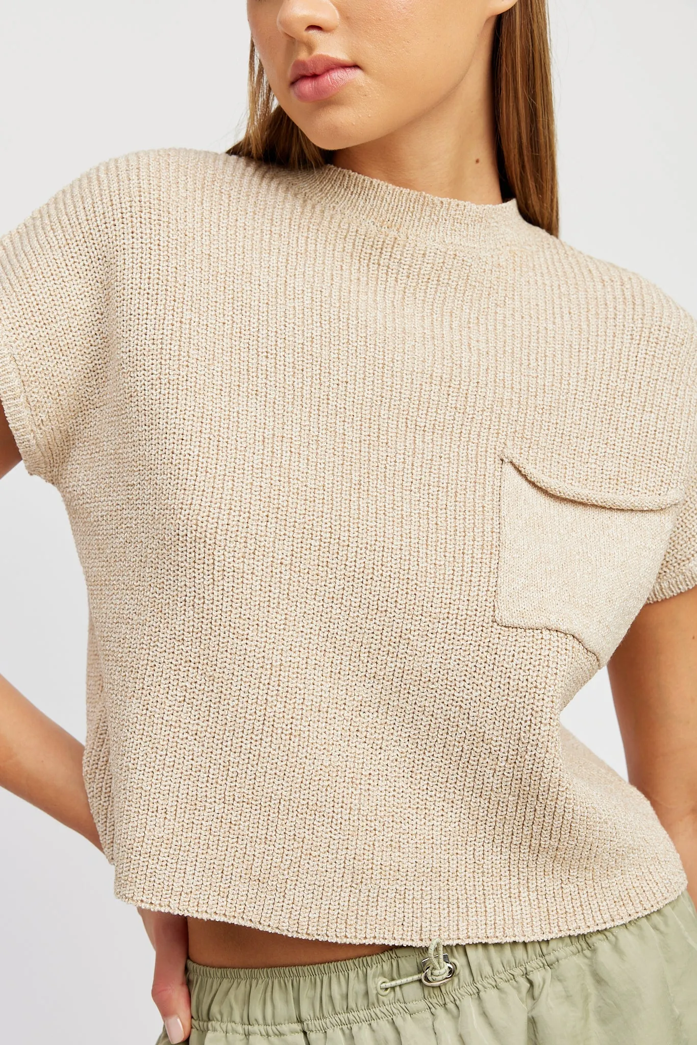 Coastal Fog Boxy Knit Crop Top in Natural