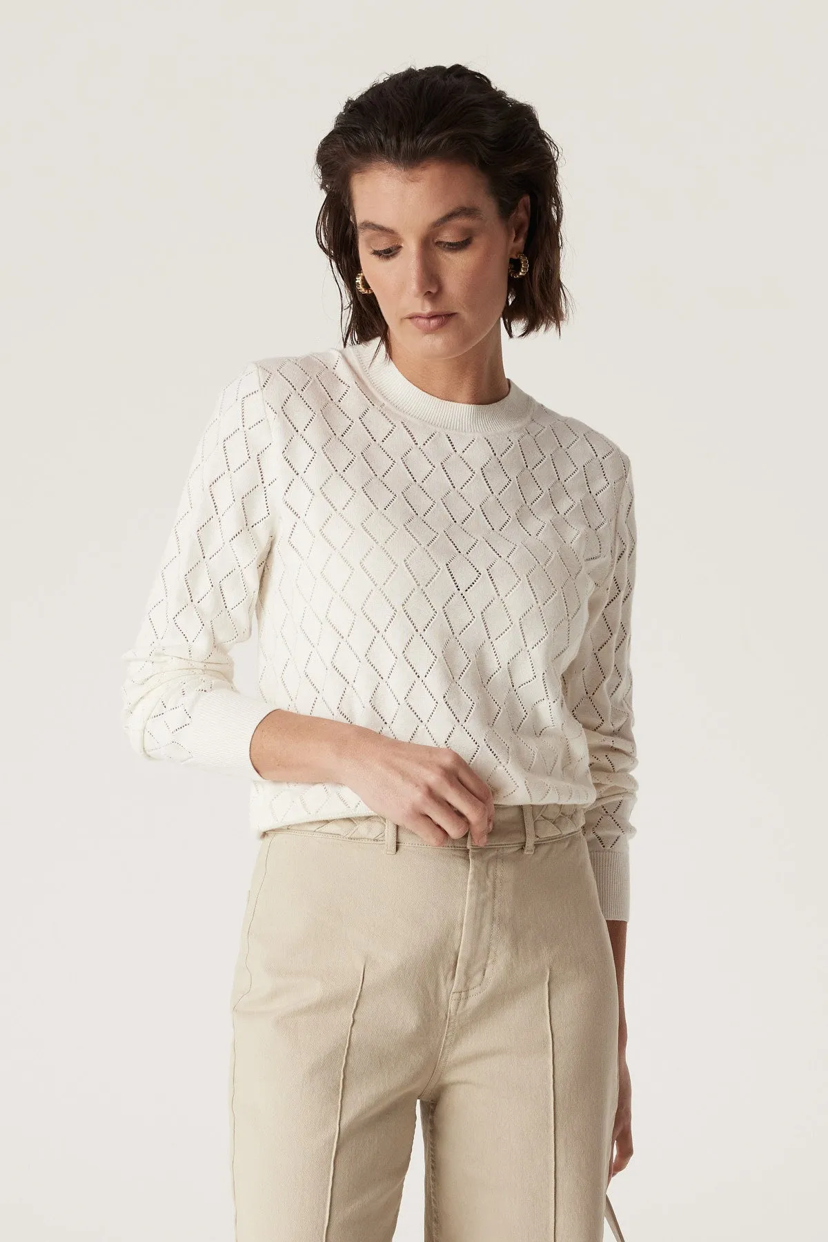 Cotton Cashmere Crew Jumper - White