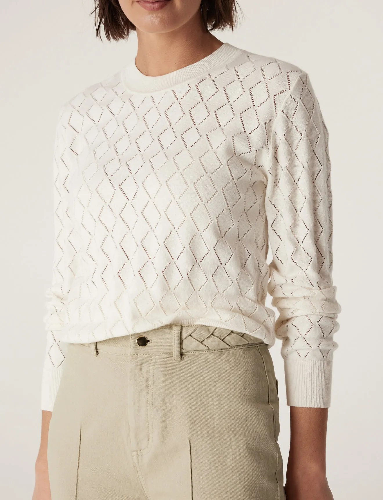 Cotton Cashmere Crew Jumper - White